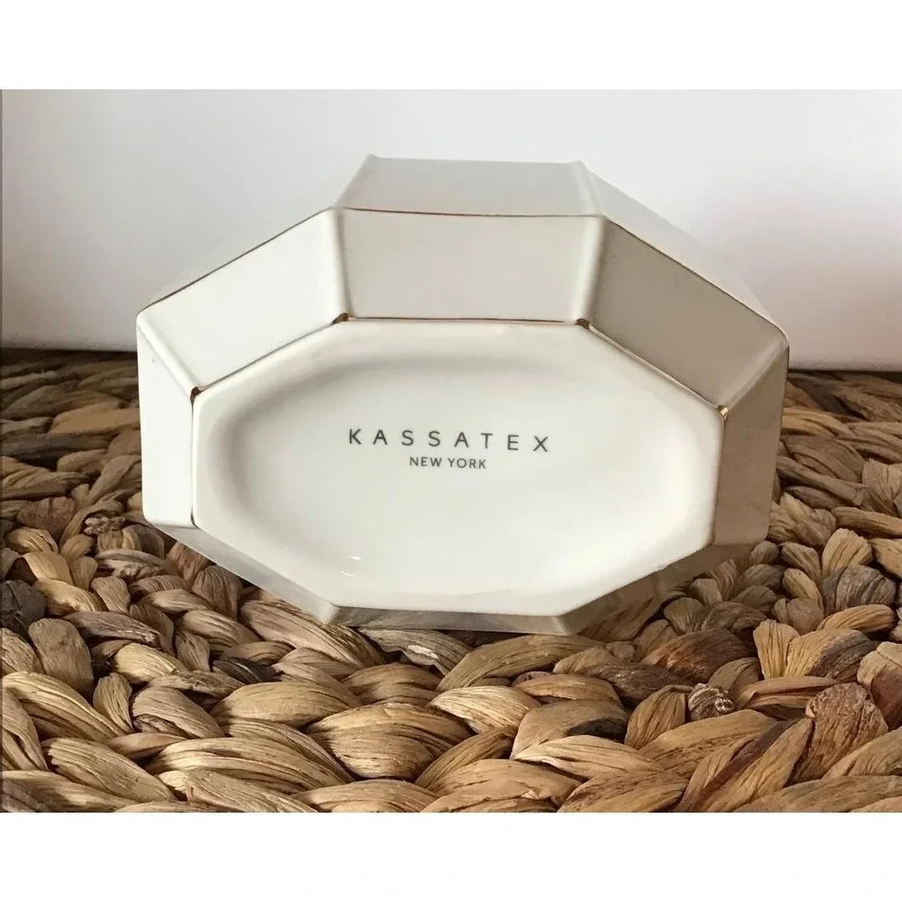 Kassatex St. Honore Fine Porcelain Luxury Octagonal Cotton Jar Gold (40185)